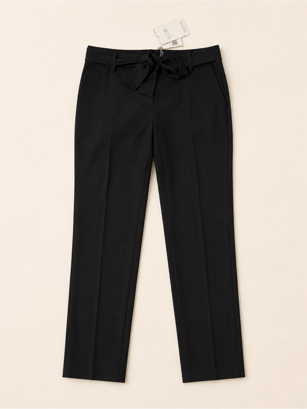Aura Black Mid-Rise Tie-Waist Straight Trousers
